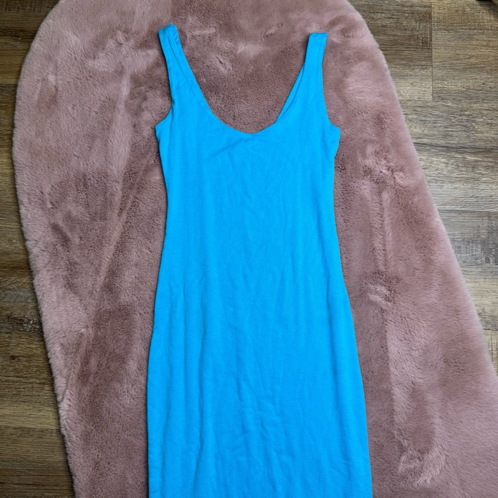 naked wardrobe Bright Turquoise Midi Bodycon Dress